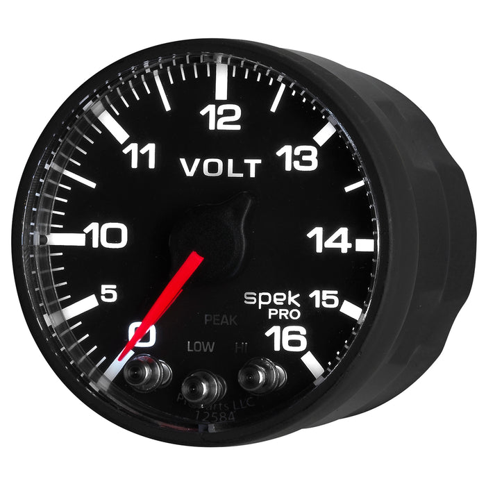 AutoMeter P344328 GAUGE; VOLTMETER; 2 1/16in.; 16V; STEPPER MOTOR W/PEAK/WARN; BLK/BLK; SPEK-PRO - Truck Part Superstore