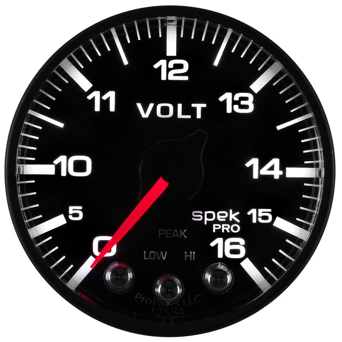 AutoMeter P344328 GAUGE; VOLTMETER; 2 1/16in.; 16V; STEPPER MOTOR W/PEAK/WARN; BLK/BLK; SPEK-PRO - Truck Part Superstore