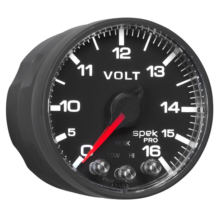 AutoMeter P344328 GAUGE; VOLTMETER; 2 1/16in.; 16V; STEPPER MOTOR W/PEAK/WARN; BLK/BLK; SPEK-PRO - Truck Part Superstore