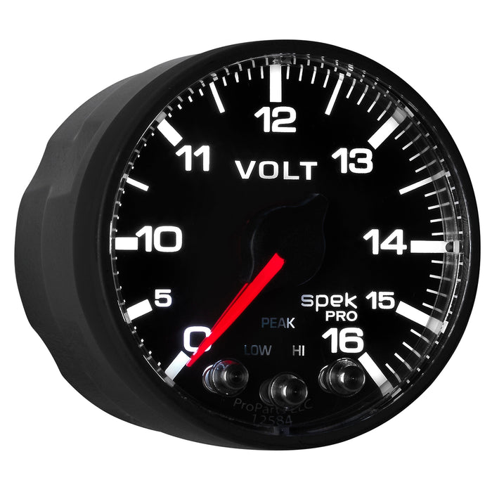AutoMeter P344328 GAUGE; VOLTMETER; 2 1/16in.; 16V; STEPPER MOTOR W/PEAK/WARN; BLK/BLK; SPEK-PRO - Truck Part Superstore