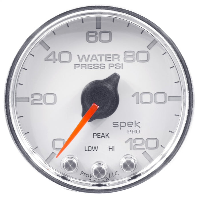 AutoMeter P34511 GAUGE; WATER PRESS; 2 1/16in.; 120PSI; STEPPER MOTOR W/PEAK/WARN; WHT/CHRM; SPEK - Truck Part Superstore