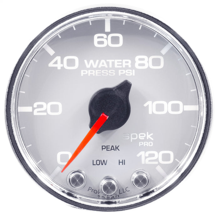 AutoMeter P34511 GAUGE; WATER PRESS; 2 1/16in.; 120PSI; STEPPER MOTOR W/PEAK/WARN; WHT/CHRM; SPEK - Truck Part Superstore