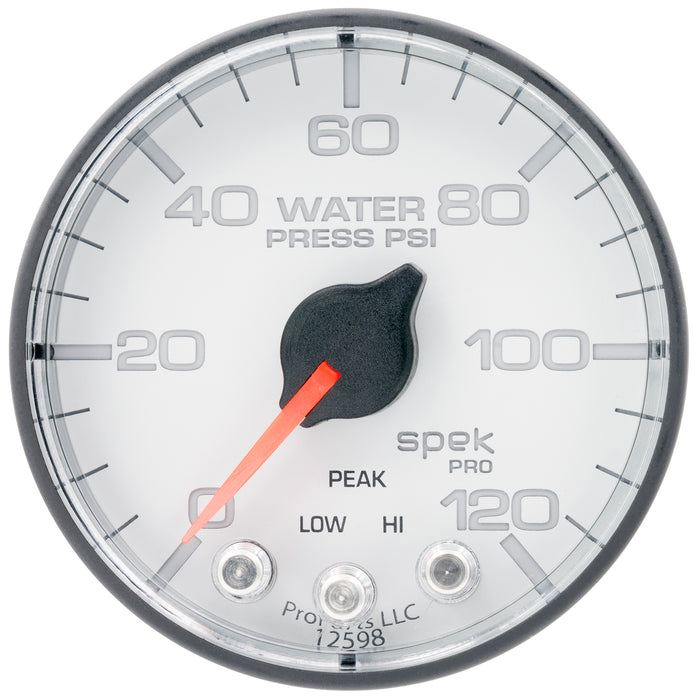 AutoMeter P345128 GAUGE; WATER PRESS; 2 1/16in.; 120PSI; STEPPER MOTOR W/PEAK/WARN; WHT/BLK; SPEK - Truck Part Superstore