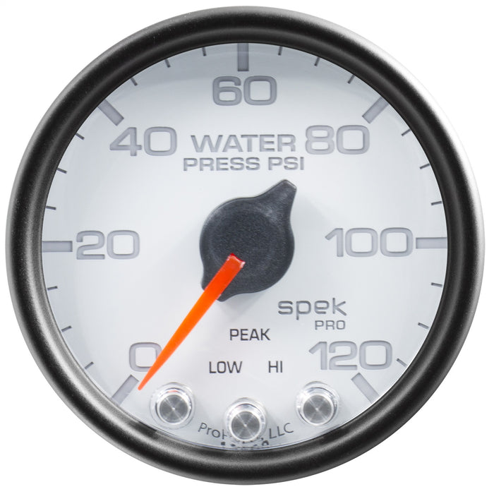 AutoMeter P34512 GAUGE; WATER PRESS; 2 1/16in.; 120PSI; STEPPER MOTOR W/PEAK/WARN; WHT/BLK; SPEK - Truck Part Superstore