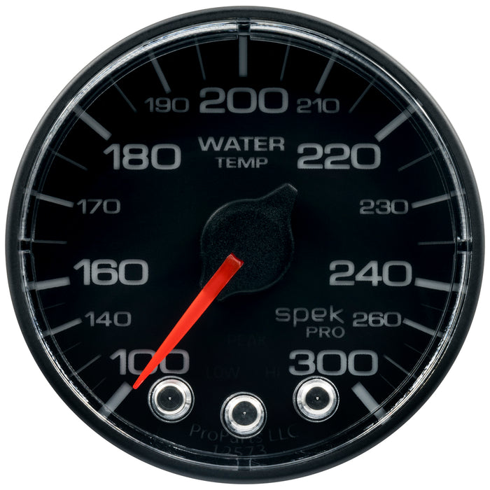 AutoMeter P346324 GAUGE; WATER TEMP; 2 1/16in.; 300deg.F; STPR MTR W/PK/WRN; BLK/BLK; SPEK; NO O-R - Truck Part Superstore