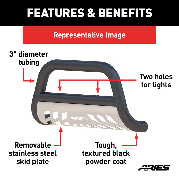 ARIES P35-2010 Pro Series 3" Black Steel Bull Bar, Select Toyota Tacoma - Truck Part Superstore