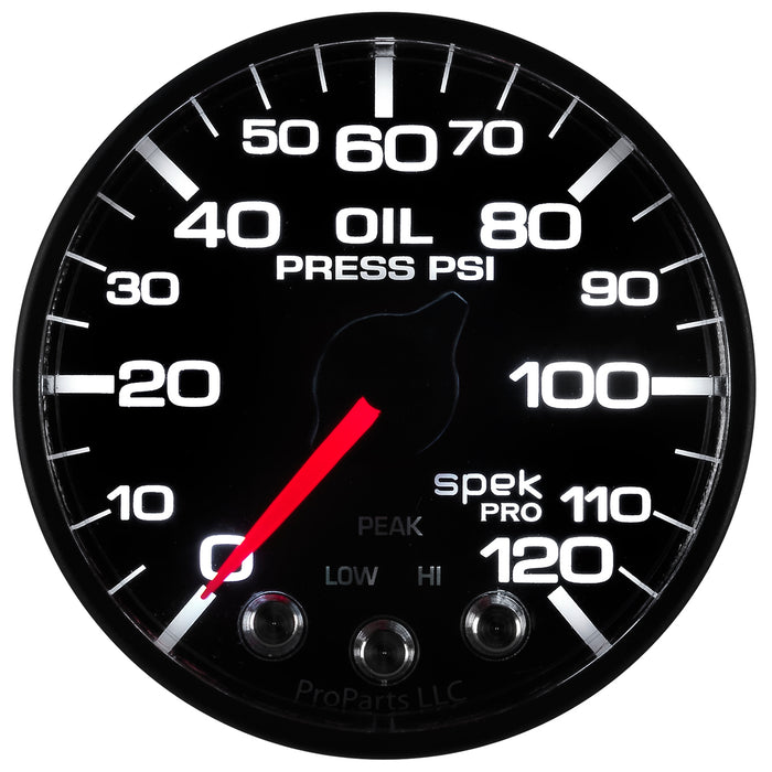 AutoMeter P525328 2-1/16in. OIL PRESSURE; 0-120 PSI; SPEK-PRO; BLACK/BLACK; ECU - Truck Part Superstore