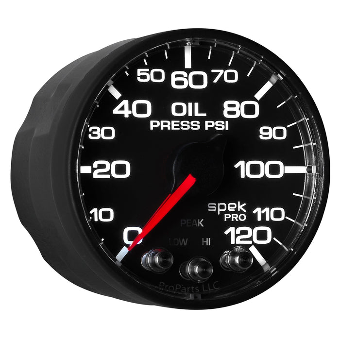 AutoMeter P525328 2-1/16in. OIL PRESSURE; 0-120 PSI; SPEK-PRO; BLACK/BLACK; ECU - Truck Part Superstore