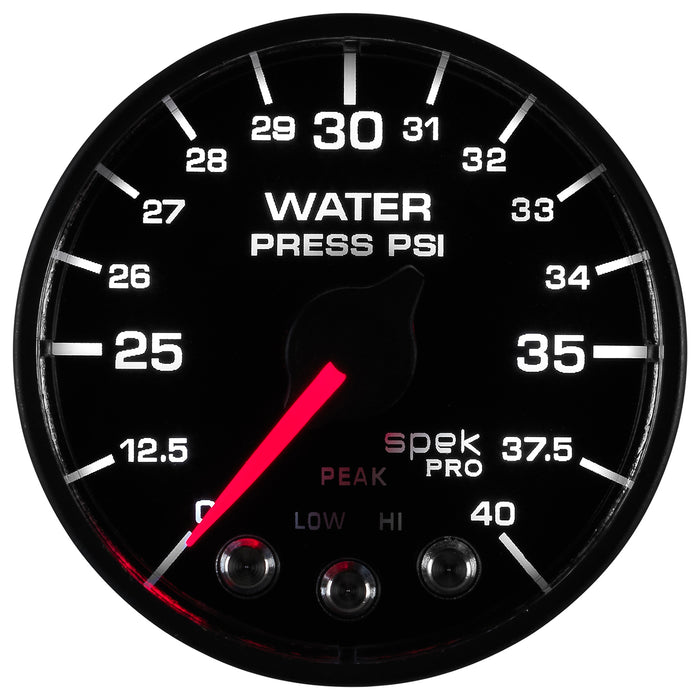AutoMeter P551328-N1 2-1/16in. WATER PRESSURE; 0-40 PSI; SPEK-PRO; BLACK/BLACK; ECU - Truck Part Superstore