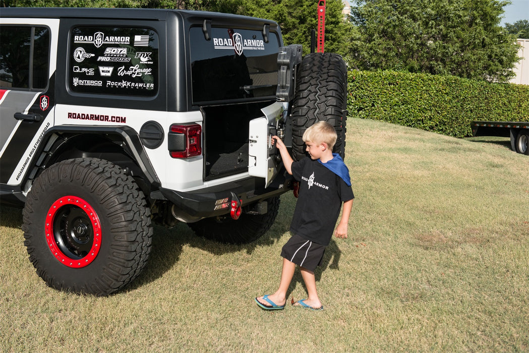 Road Armor 5182R1B-TC Stealth Rear Bumper; Mid Width; w/Tire Carrier Assembly; Texture Black; - Truck Part Superstore