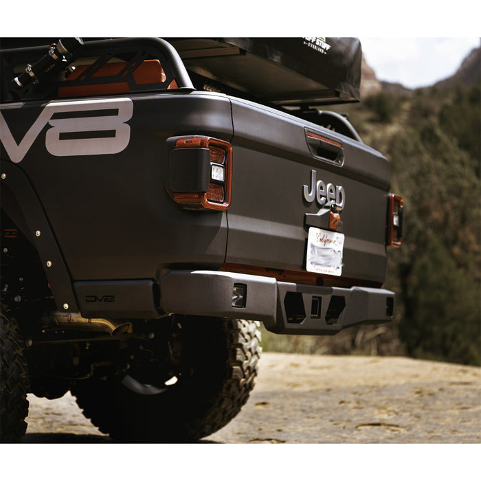 DV8 Offroad RBGL-05 Rear Bumper; Rear; w/Lights; Ultra-Slim; w/ Built-in Hitch And Steps; - Truck Part Superstore