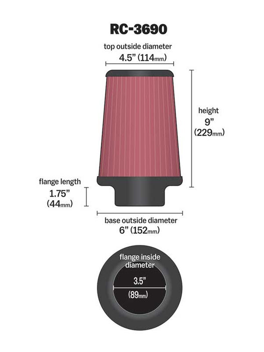 K&N RC-3690 Universal Clamp-On Air Filter - Truck Part Superstore