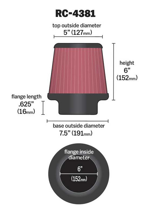 K&N RC-4381 Universal Clamp-On Air Filter - Truck Part Superstore