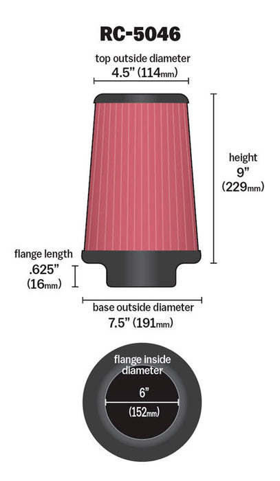 K&N RC-5046 Universal Clamp-On Air Filter - Truck Part Superstore