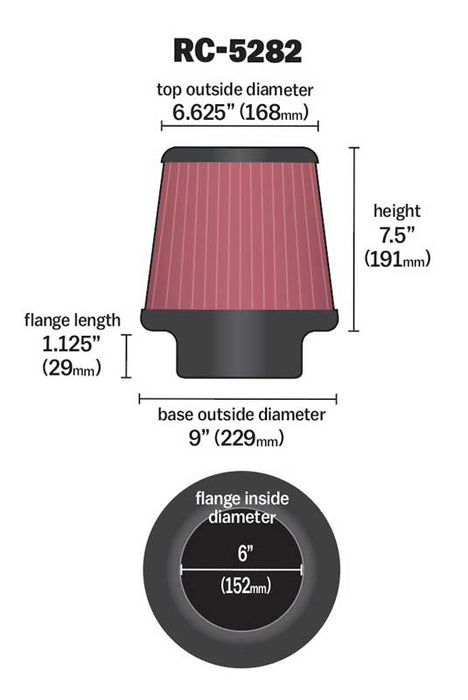 K&N RC-5282 Universal Clamp-On Air Filter - Truck Part Superstore