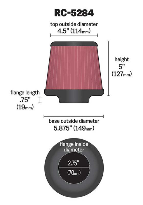 K&N RC-5284 Universal Clamp-On Air Filter - Truck Part Superstore