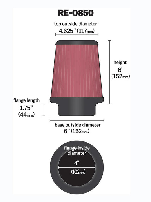 K&N RE-0850 Universal Clamp-On Air Filter - Truck Part Superstore