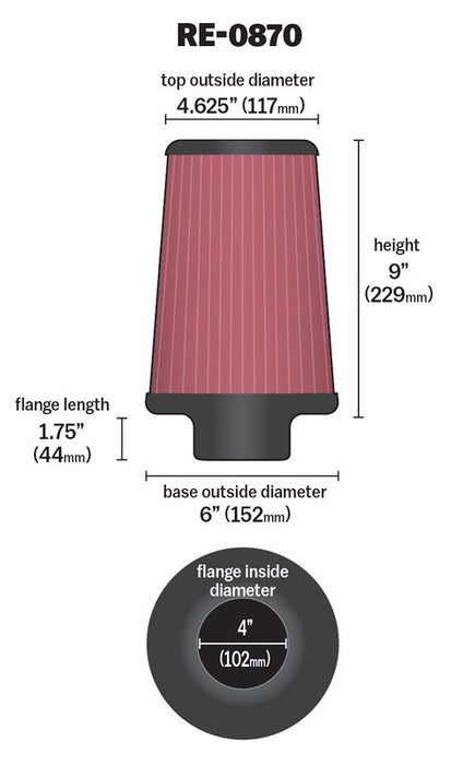 K&N RE-0870 Universal Clamp-On Air Filter - Truck Part Superstore