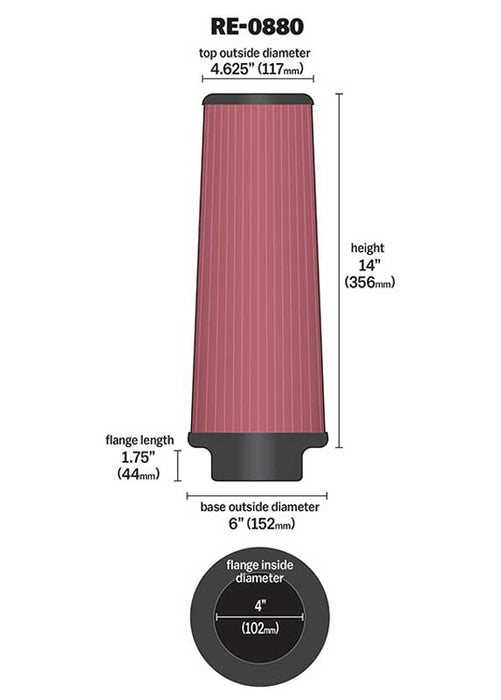 K&N RE-0880 Universal Clamp-On Air Filter - Truck Part Superstore