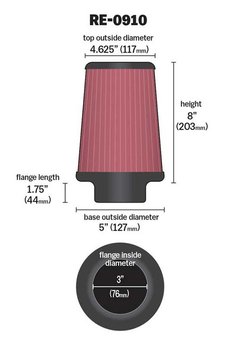K&N RE-0910 Universal Clamp-On Air Filter - Truck Part Superstore