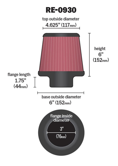 K&N RE-0930 Universal Clamp-On Air Filter - Truck Part Superstore