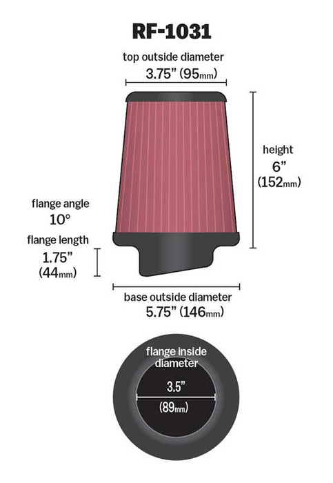 K&N RF-1031 Universal Clamp-On Air Filter - Truck Part Superstore