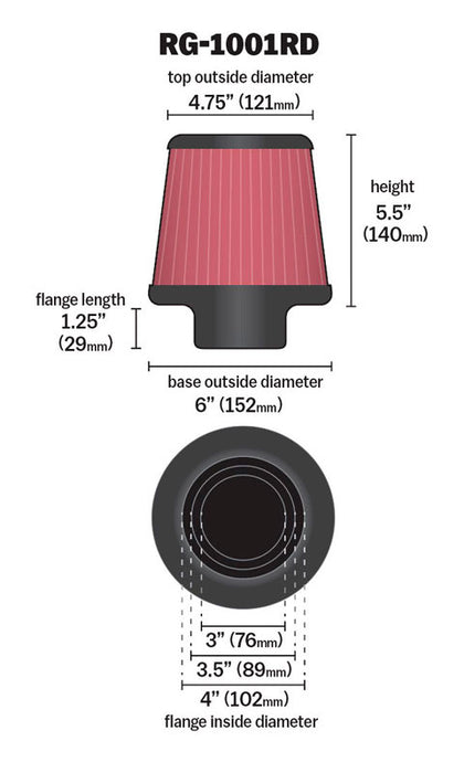 K&N RG-1001RD Universal Clamp-On Air Filter - Truck Part Superstore