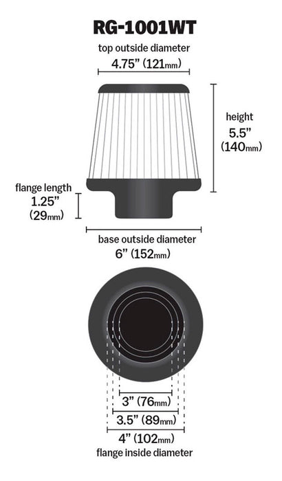 K&N RG-1001WT Universal Clamp-On Air Filter - Truck Part Superstore