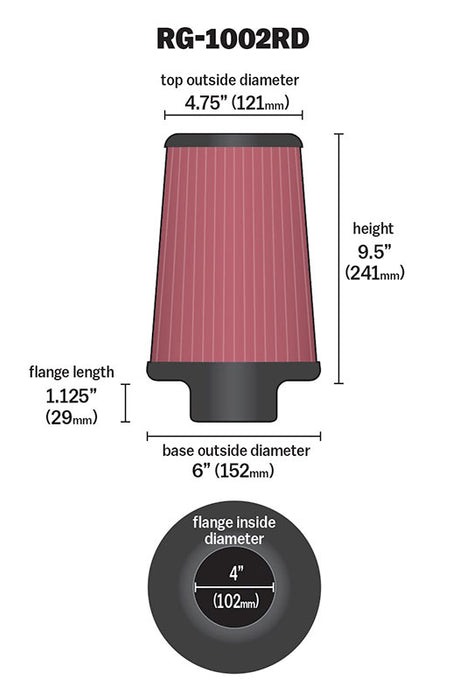 K&N RG-1002RD Universal Clamp-On Air Filter - Truck Part Superstore