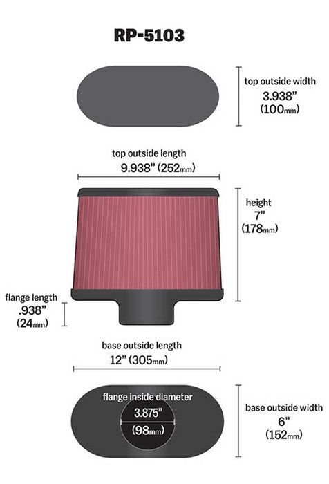 K&N RP-5103 Universal Air Filter - Carbon Fiber Top and Base - Truck Part Superstore