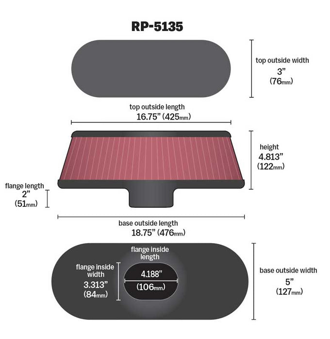 K&N RP-5135 Universal Air Filter - Carbon Fiber Top and Base - Truck Part Superstore
