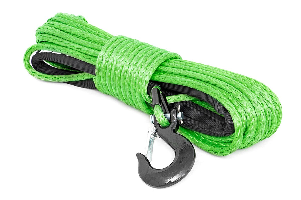Rough Country RS113 Synthetic Rope 85 Feet Rated Up to 16,000 Lbs 3/8 Inch Includes Clevis Hook and Protective Sleeve Green Rough Country - Truck Part Superstore