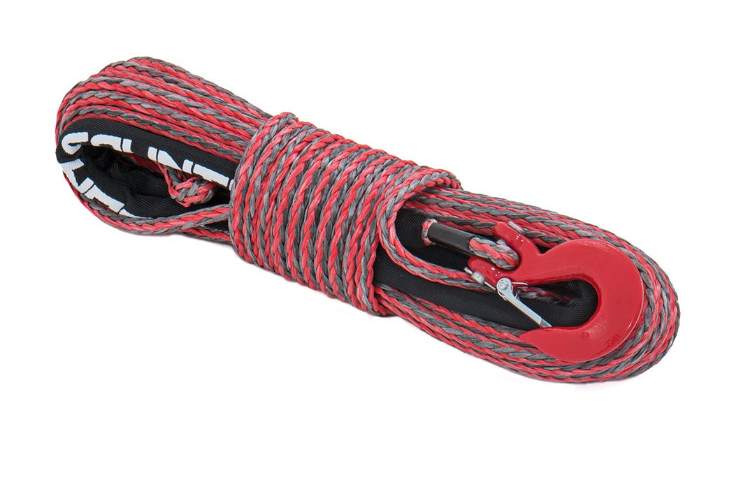 Rough Country RS116 Synthetic Rope 85 Feet Rated Up to 16,000 Lbs 3/8 Inch Includes Clevis Hook and Protective Sleeve Red/Grey Combo Rough Country - Truck Part Superstore