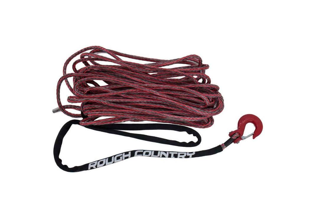 Rough Country RS116 Synthetic Rope 85 Feet Rated Up to 16,000 Lbs 3/8 Inch Includes Clevis Hook and Protective Sleeve Red/Grey Combo Rough Country - Truck Part Superstore