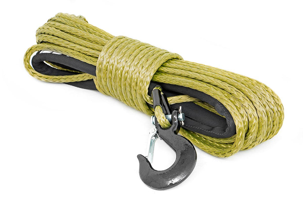Rough Country RS137 Synthetic Rope 85 Feet Rated Up to 16,000 Lbs 3/8 Inch Includes Clevis Hook and Protective Sleeve Army Green Rough Country - Truck Part Superstore