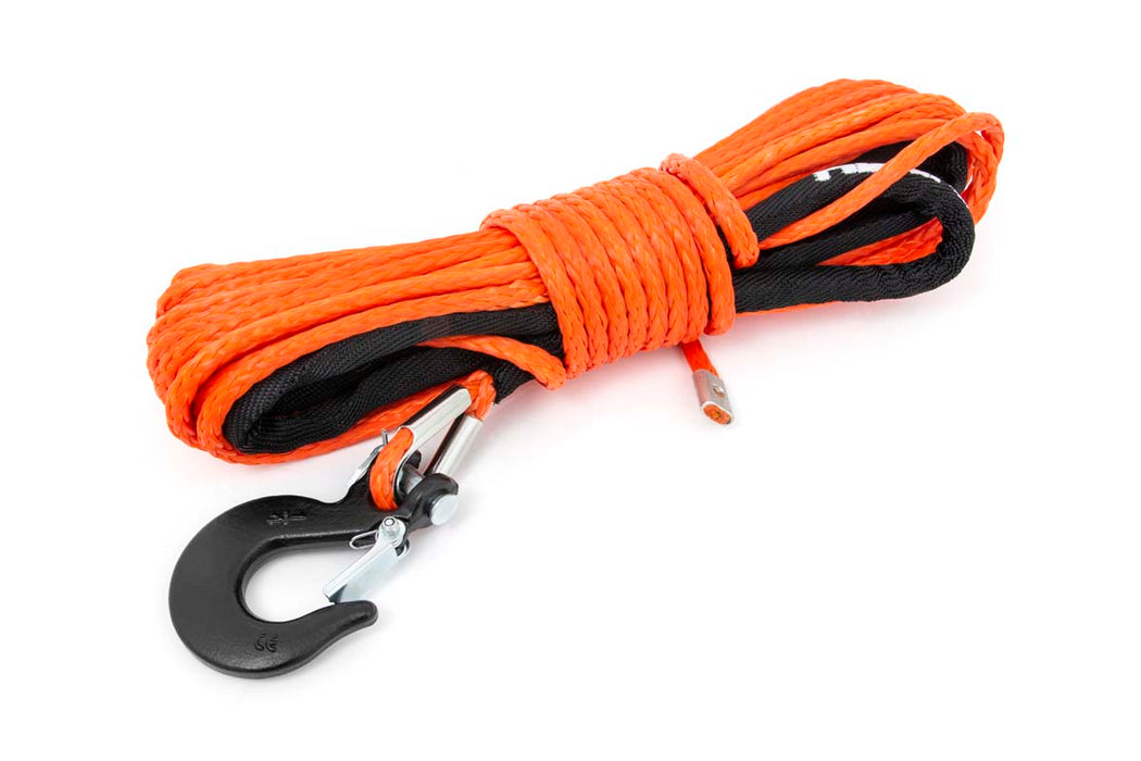 Rough Country RS143 1/4 Inch Synthetic Rope 85 Feet Rated Up to 16,000 Lbs 3/8 Inch Includes Clevis Hook and Protective Sleeve UTV, ATV Orange Rough Country - Truck Part Superstore