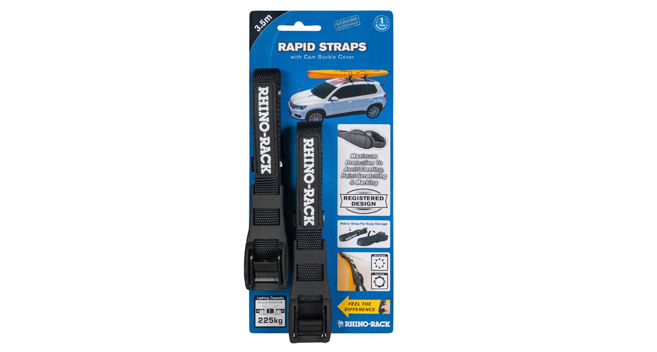 Rhino-Rack USA RTD35P Tie Down Strap; 11.5 ft.; w/Buckle Protector; Black; - Truck Part Superstore