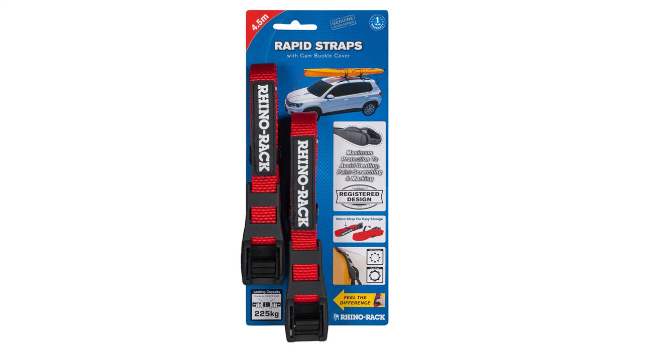 Rhino-Rack USA RTD45P Tie Down Strap; 15 ft.; w/Buckle Protector; Red; - Truck Part Superstore