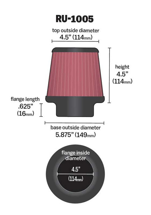 K&N RU-1005 Universal Clamp-On Air Filter - Truck Part Superstore