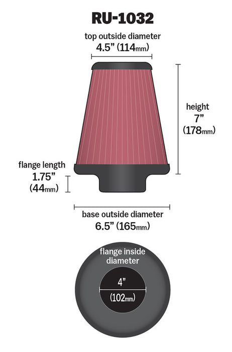 K&N RU-1032 Universal Clamp-On Air Filter - Truck Part Superstore