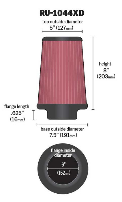 K&N RU-1044XD Universal Clamp-On Air Filter - Truck Part Superstore