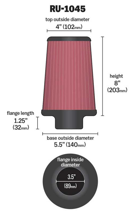 K&N RU-1045 Universal Clamp-On Air Filter - Truck Part Superstore