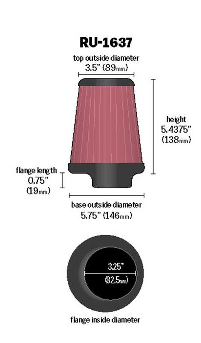 K&N RU-1637 Universal Clamp-On Air Filter - Truck Part Superstore