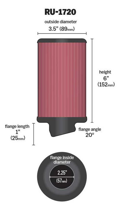 K&N RU-1720 Universal Clamp-On Air Filter - Truck Part Superstore
