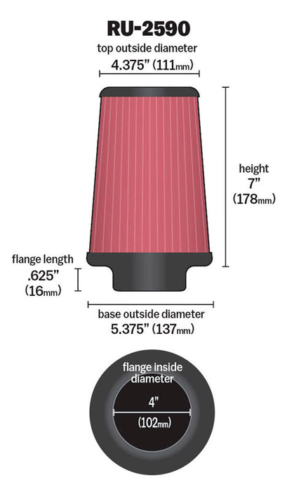 K&N RU-2590 Universal Clamp-On Air Filter - Truck Part Superstore