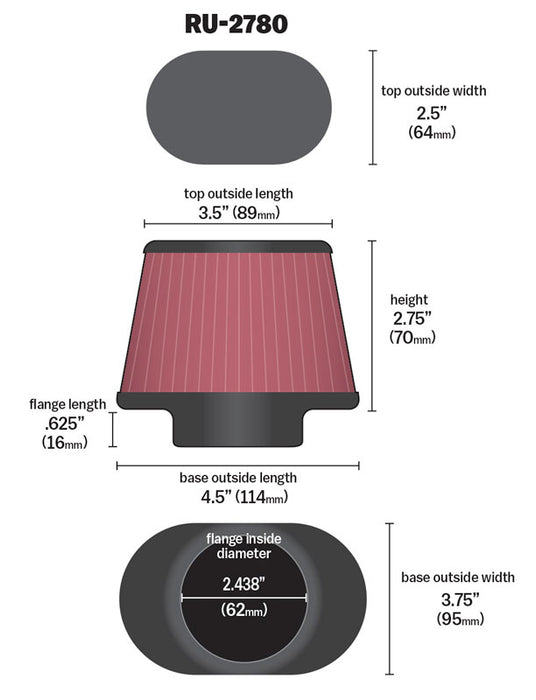 K&N RU-2780 Universal Clamp-On Air Filter - Truck Part Superstore