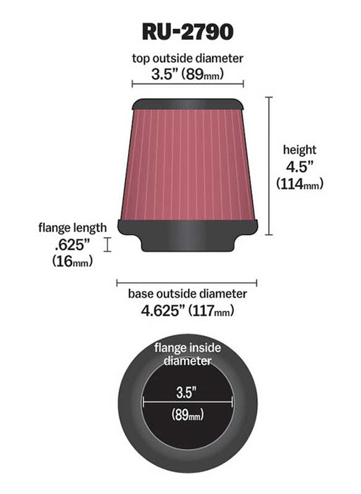 K&N RU-2790 Universal Clamp-On Air Filter - Truck Part Superstore