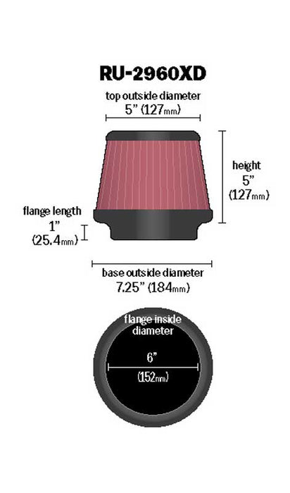 K&N RU-2960XD Universal Clamp-On Air Filter - Truck Part Superstore