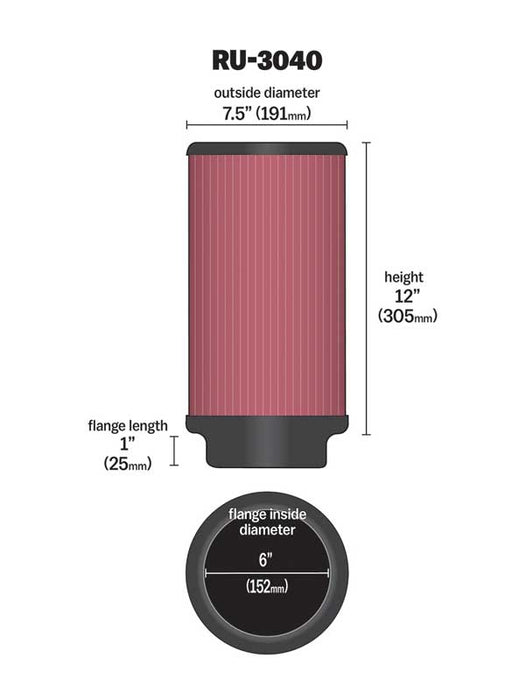 K&N RU-3040 Universal Clamp-On Air Filter - Truck Part Superstore