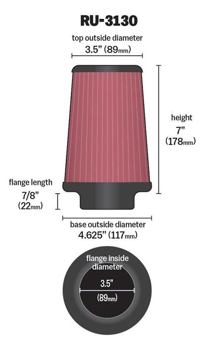 K&N RU-3130 Universal Clamp-On Air Filter - Truck Part Superstore